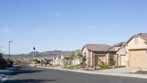 Neighborhood street with mountain views in Norterra, north Phoenix